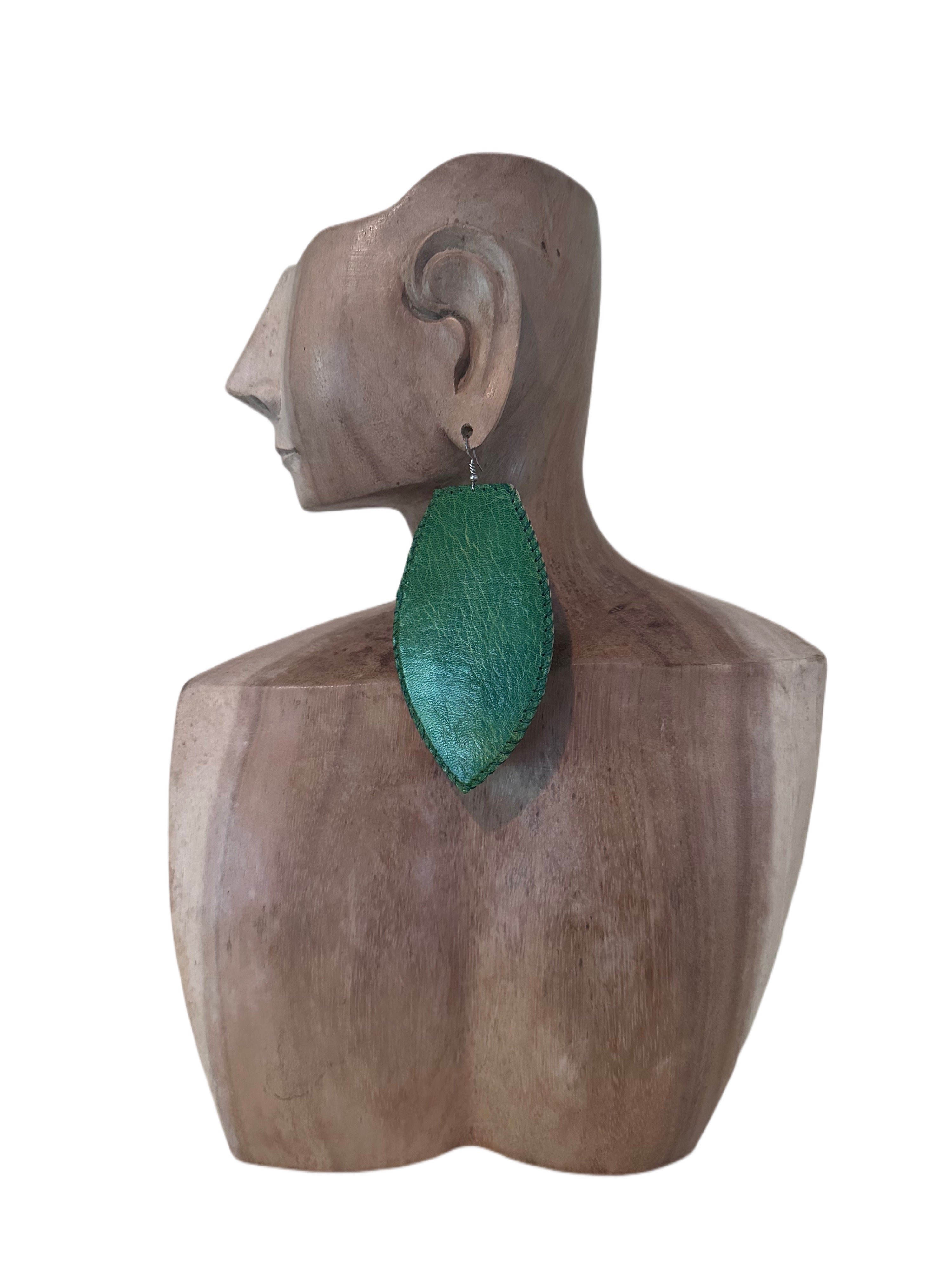 Large Leather Leaf Earring