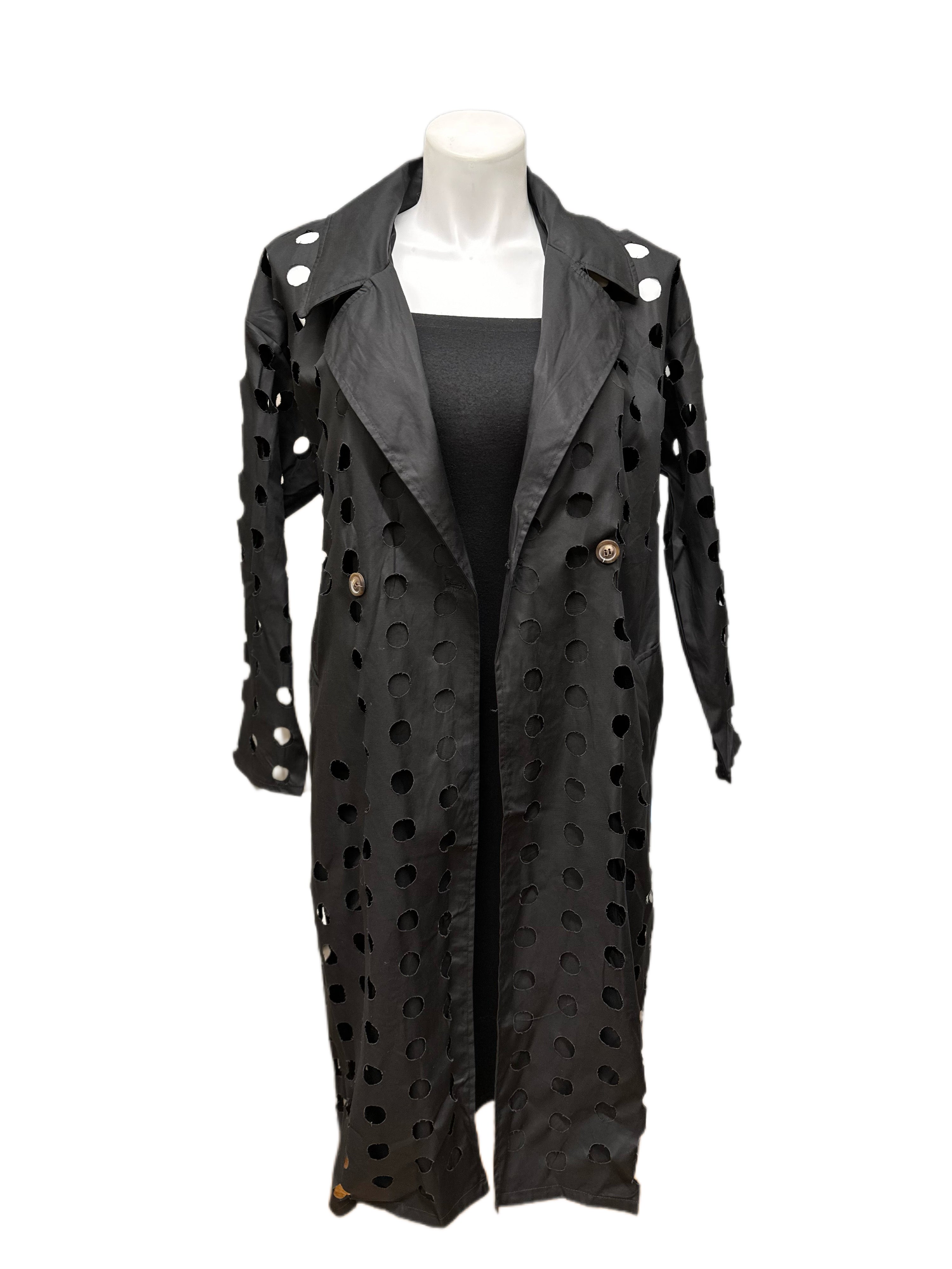 Black Cutout Belted Specialty Trench Coat