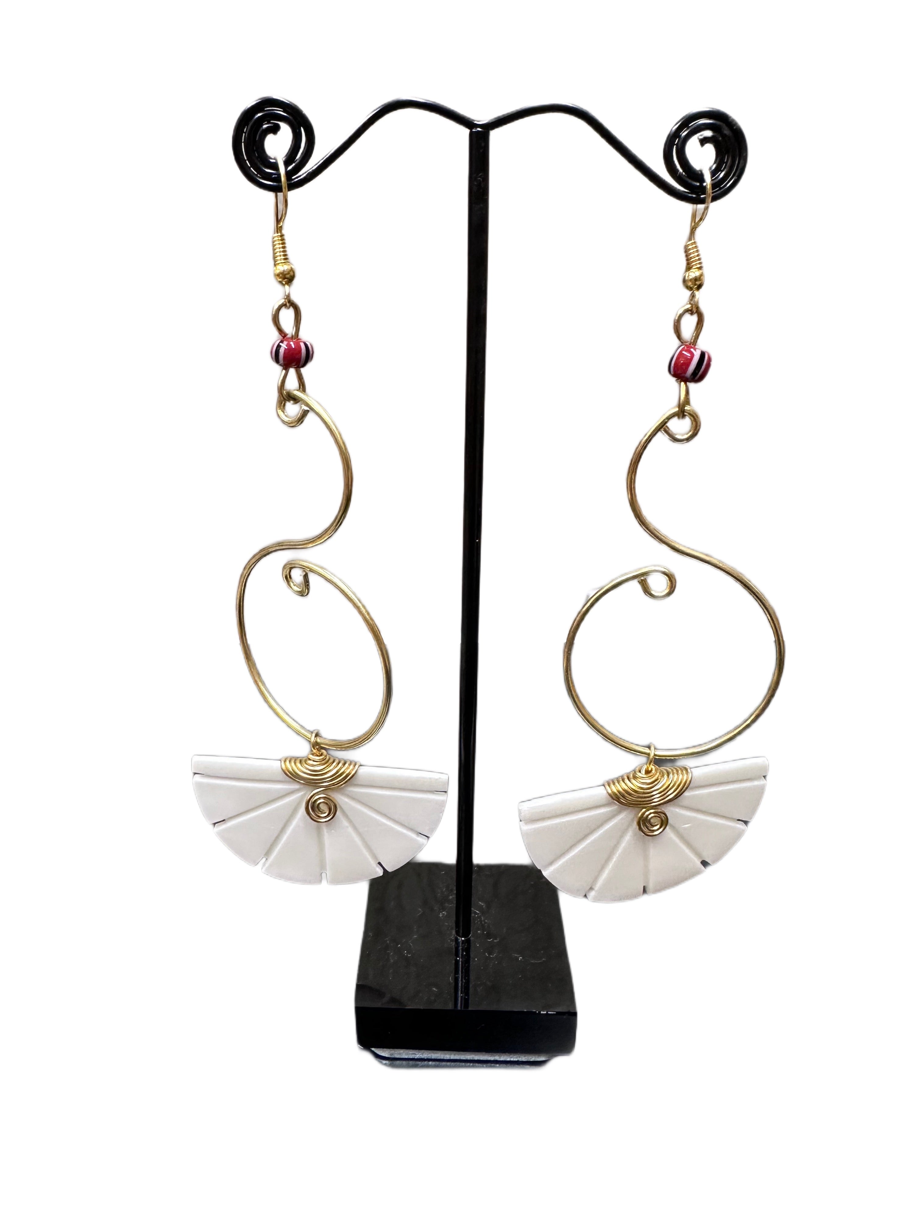 Long Carved Bone Musical Note Dangling Earrings