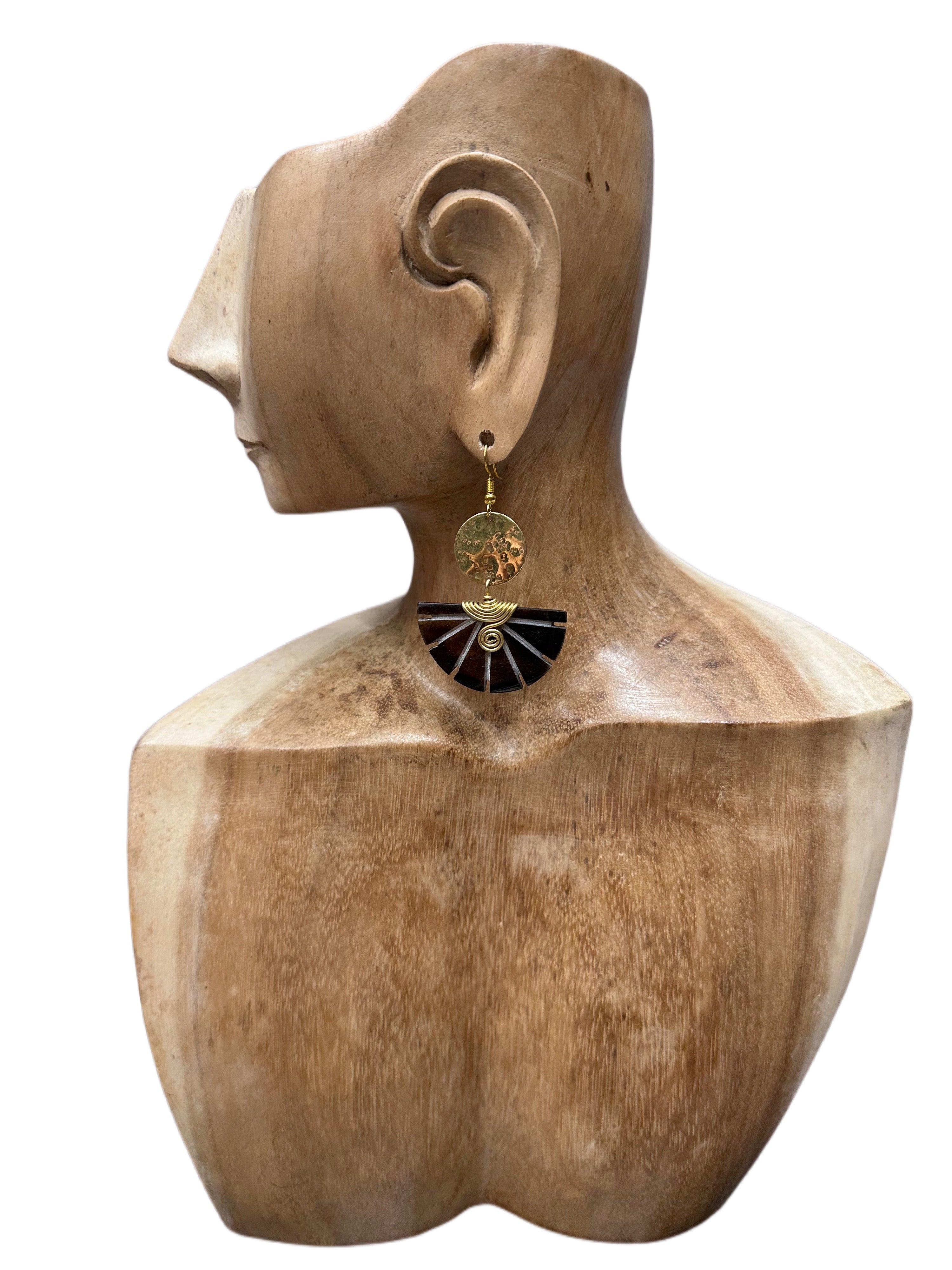 Carved Bone & Brass Earrings