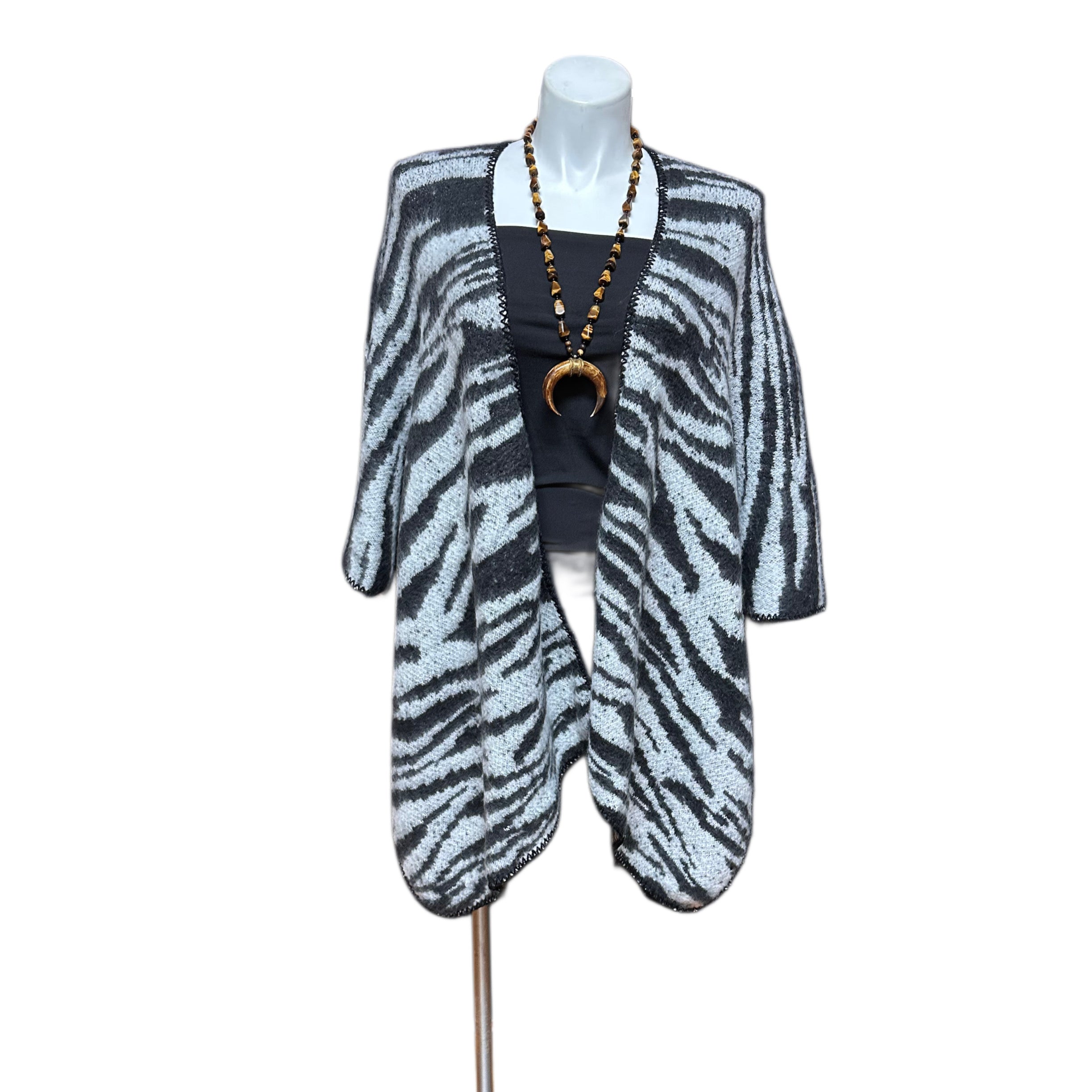 Cozy Animal Print Shawl Cardigan White Zebra