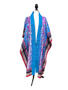 Blue  Adire’ Aso Oke Long Kimono