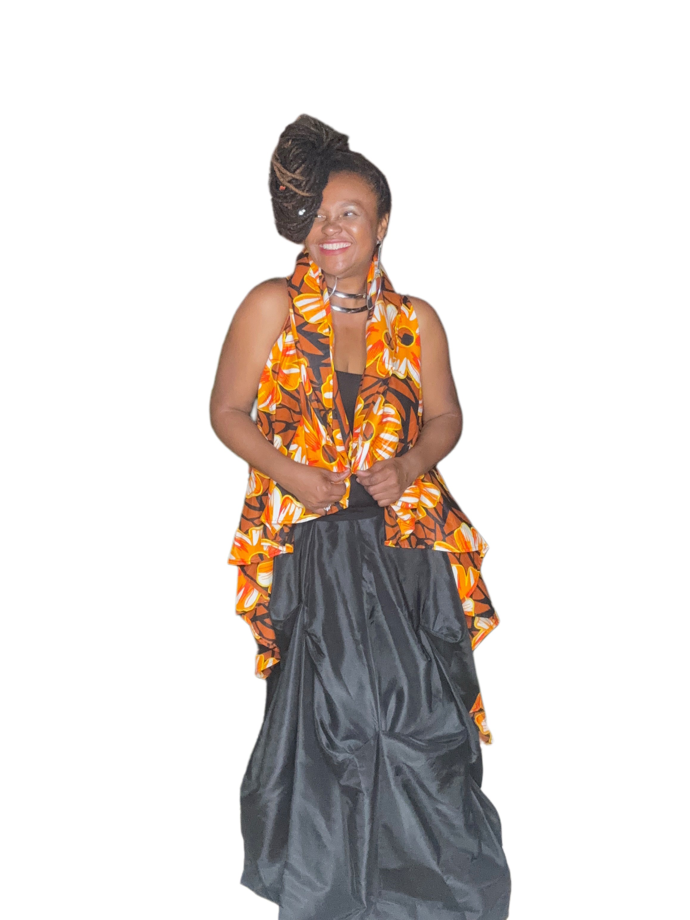 High Low Ruffle Top Orange Print