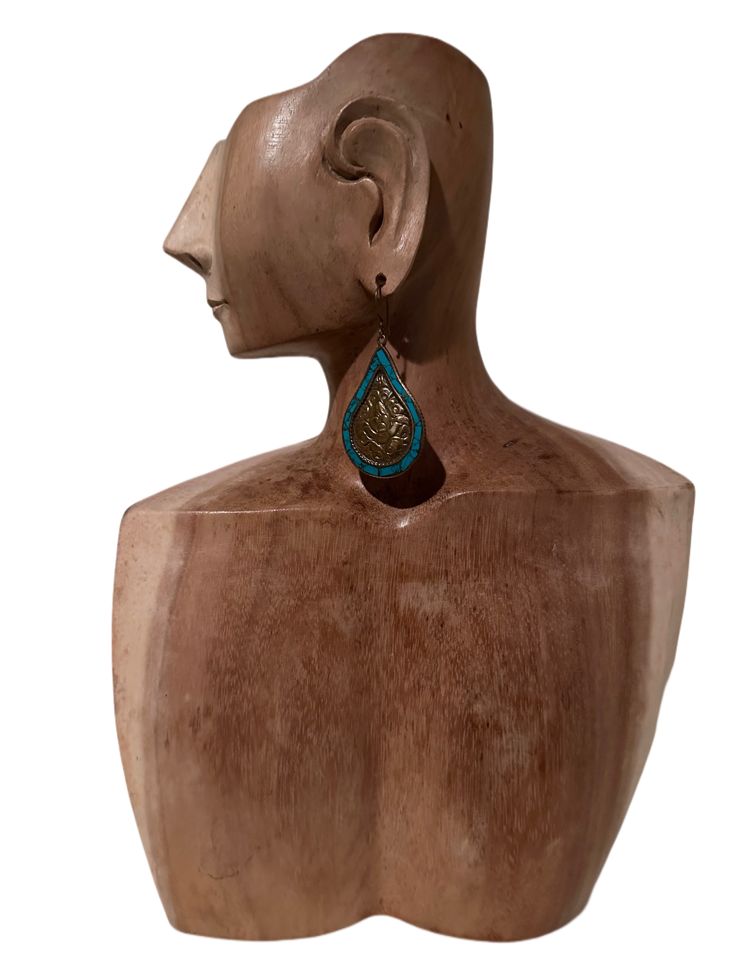 Handmade Brass & Turquoise Large Teardrop Earrings