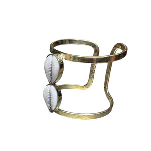 Large Double Cowrie Shell Handmade Brass Cuff