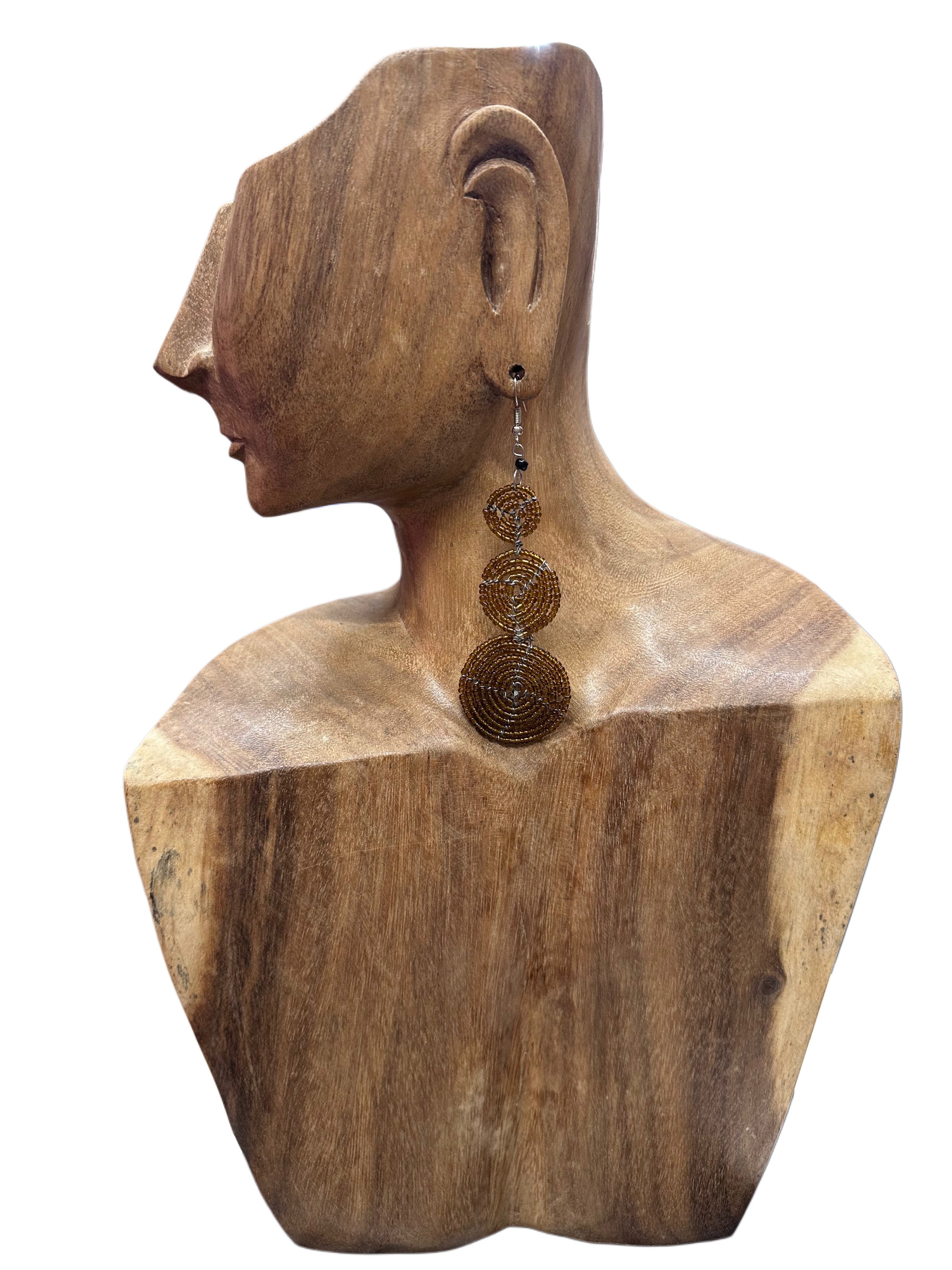 Triple Circle Beaded Brown Earrings