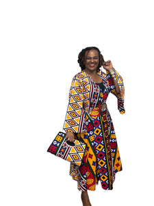 Midi colorful wrap dress set with bag