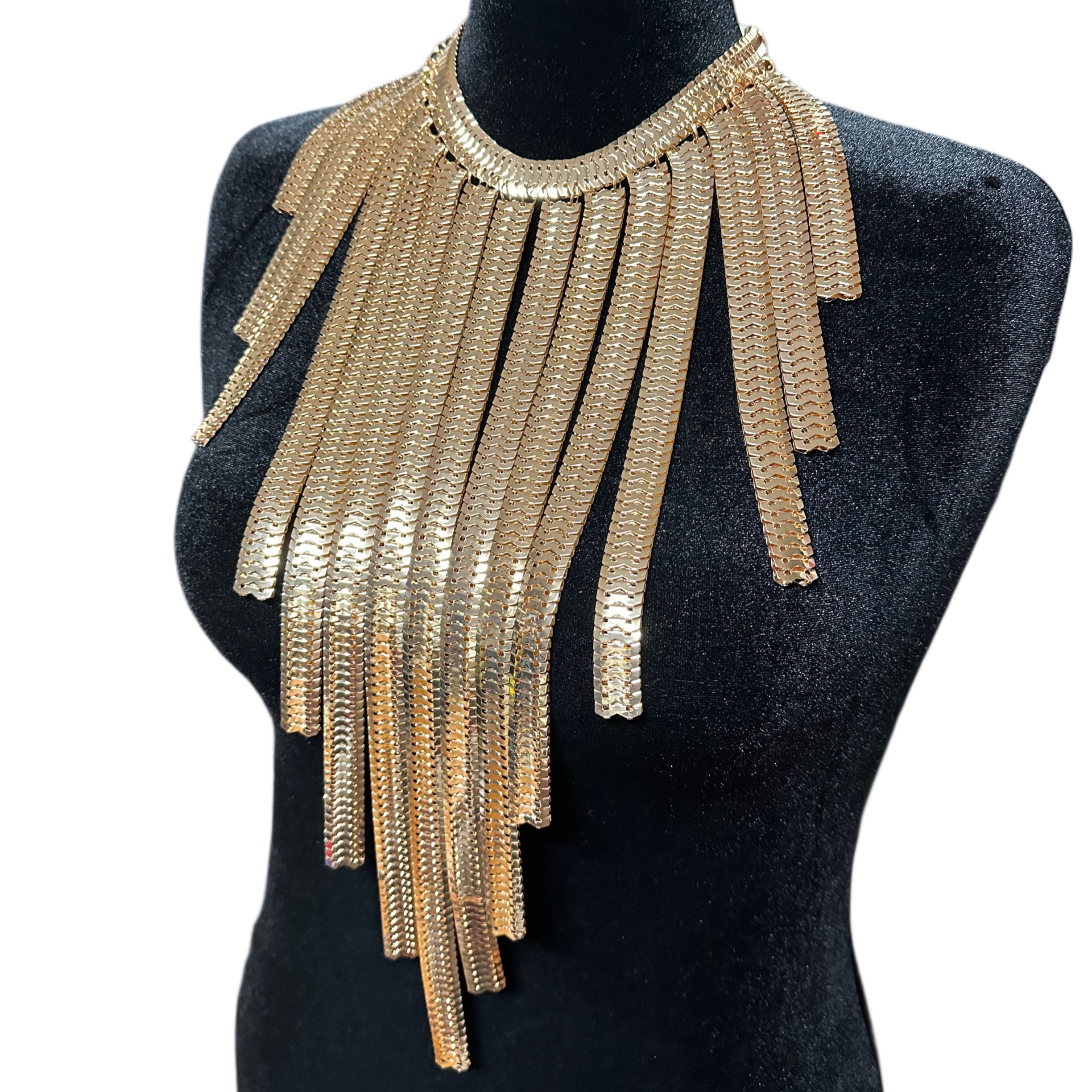 Large Statement Waterfall Necklace Gold