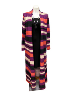 Long Sleeve Multi Stripe Duster With Pockets