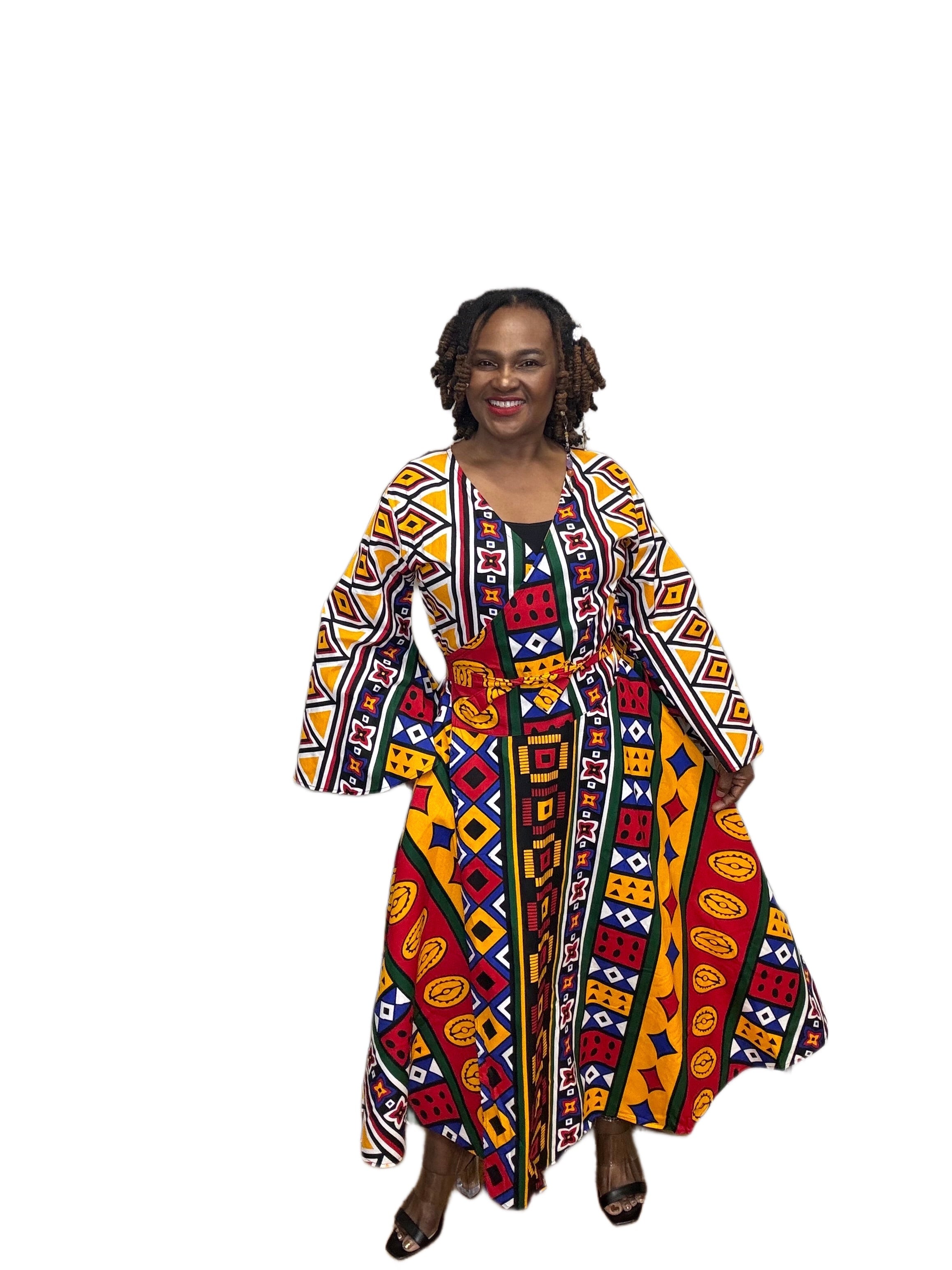 Midi colorful wrap dress set with bag