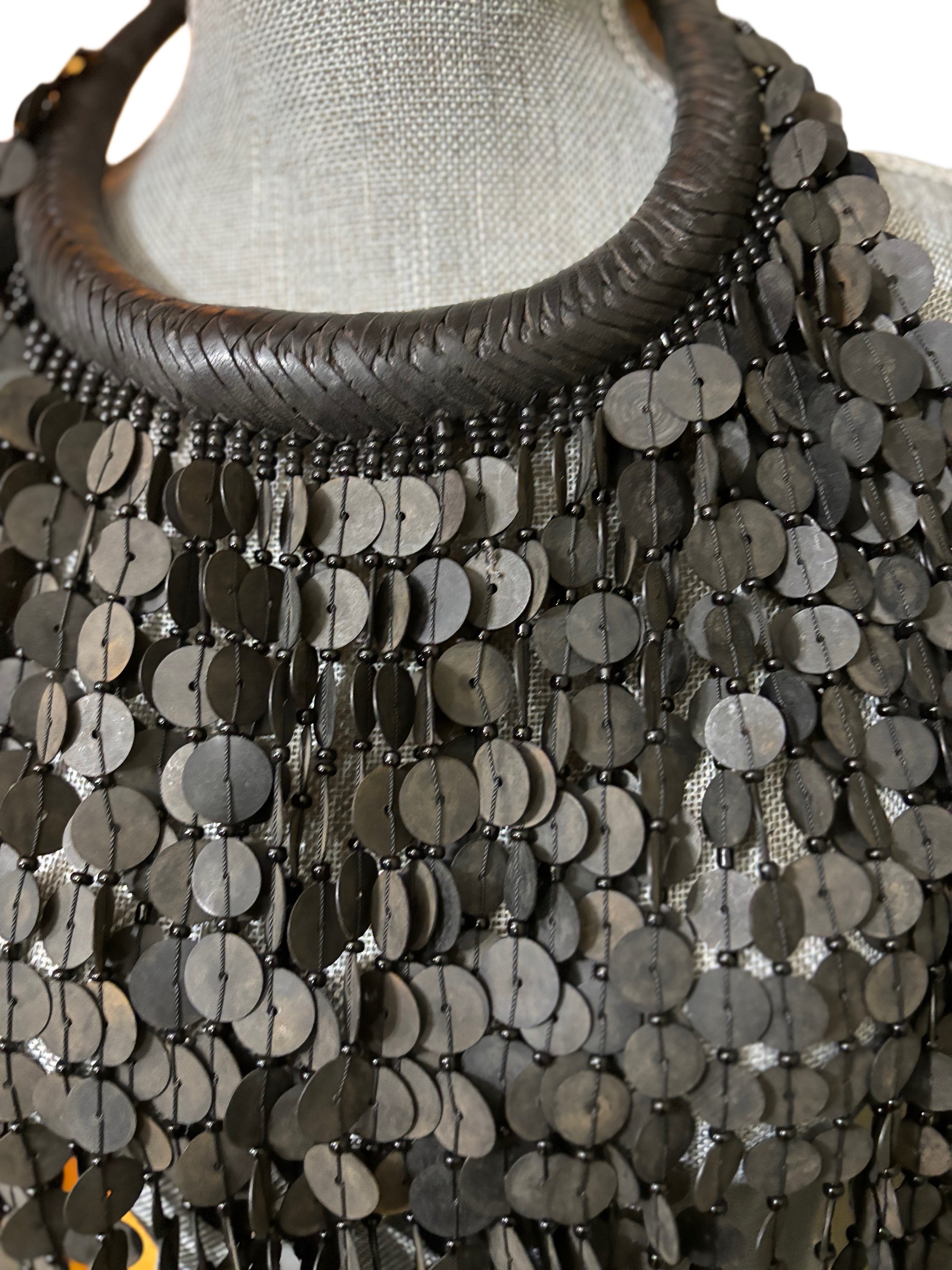 Long Leather & Fair Trade Beaded Necklace Black