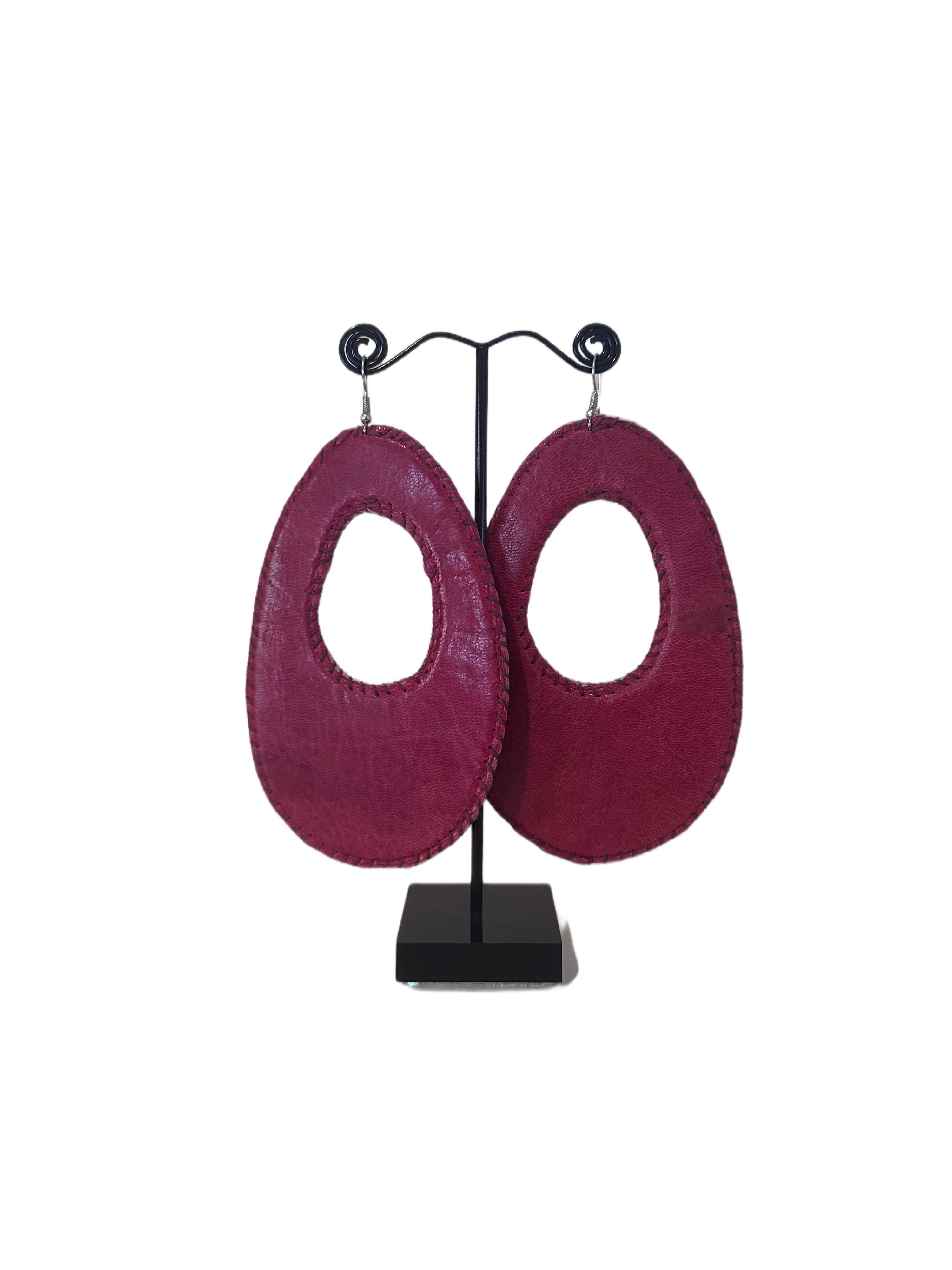 Large Leather Oval Cutout Earrings