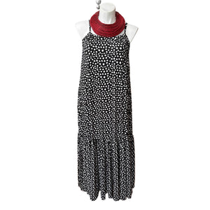 Adjustable Strap Maxi Dress Black & White Print
