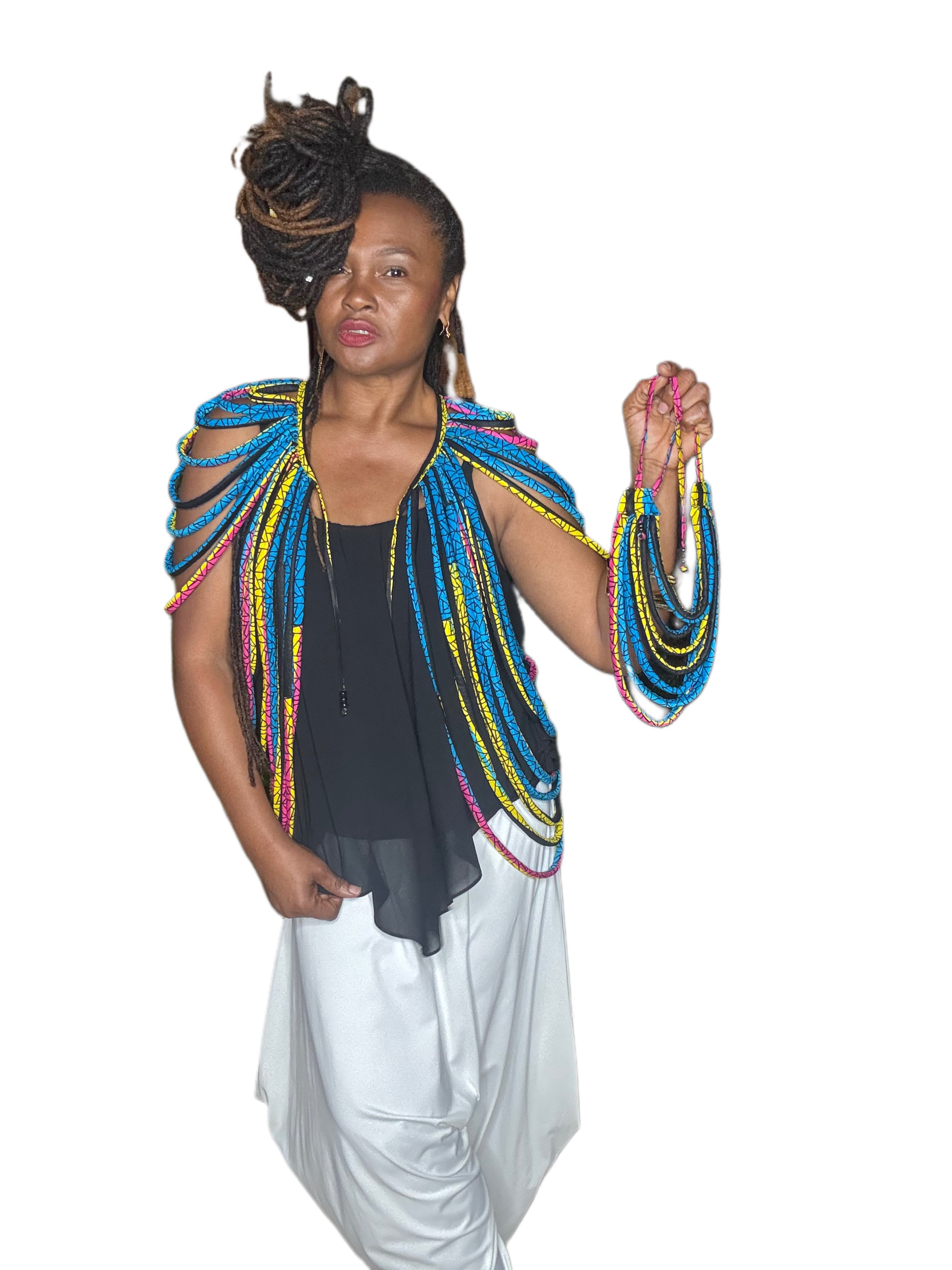 Kente' Body Adornment 2-Piece Set Bright Blue & Yellow