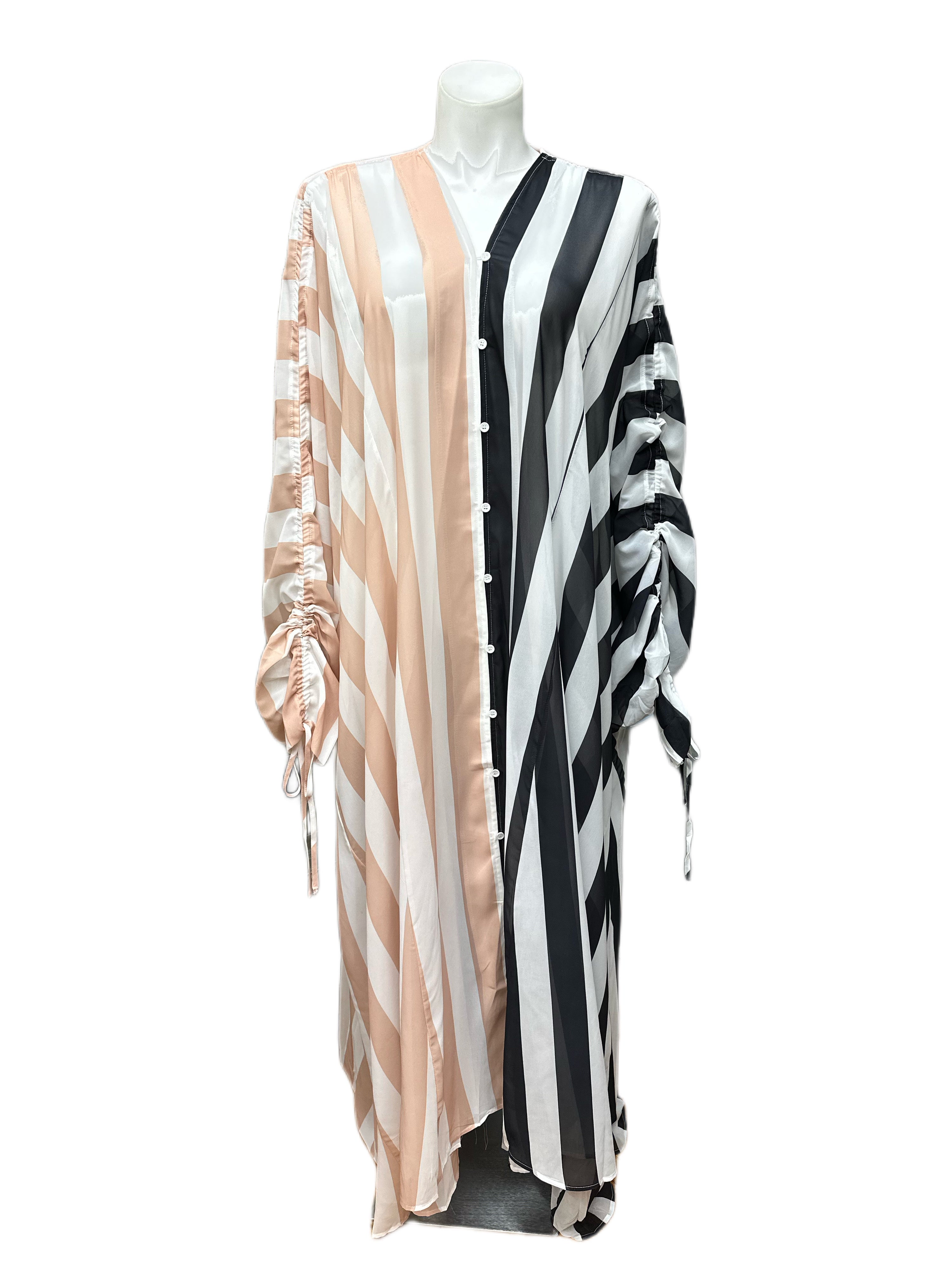 Sheer Striped Maxi Dress Duster with Belt