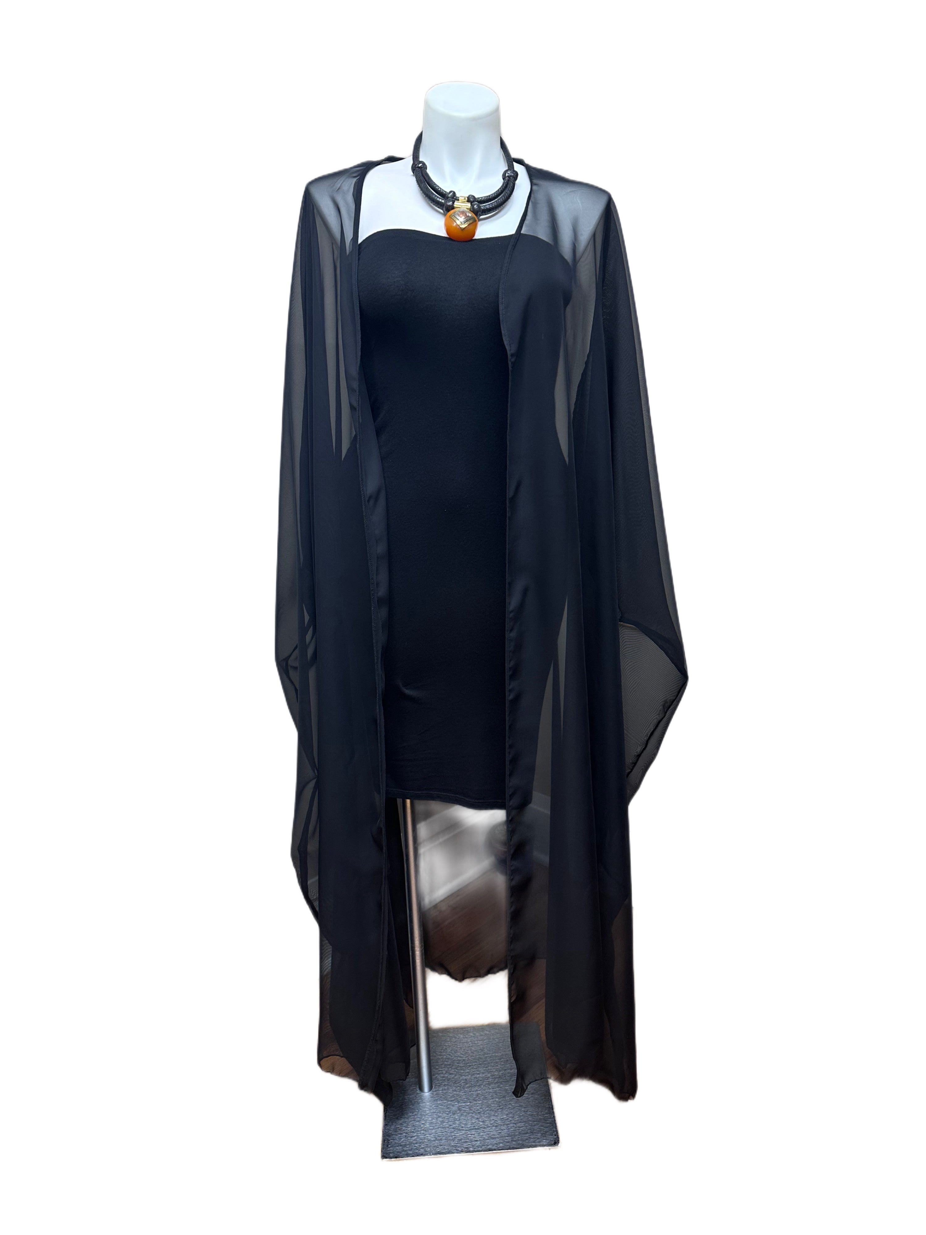 Black Sheer Open Kimono Duster