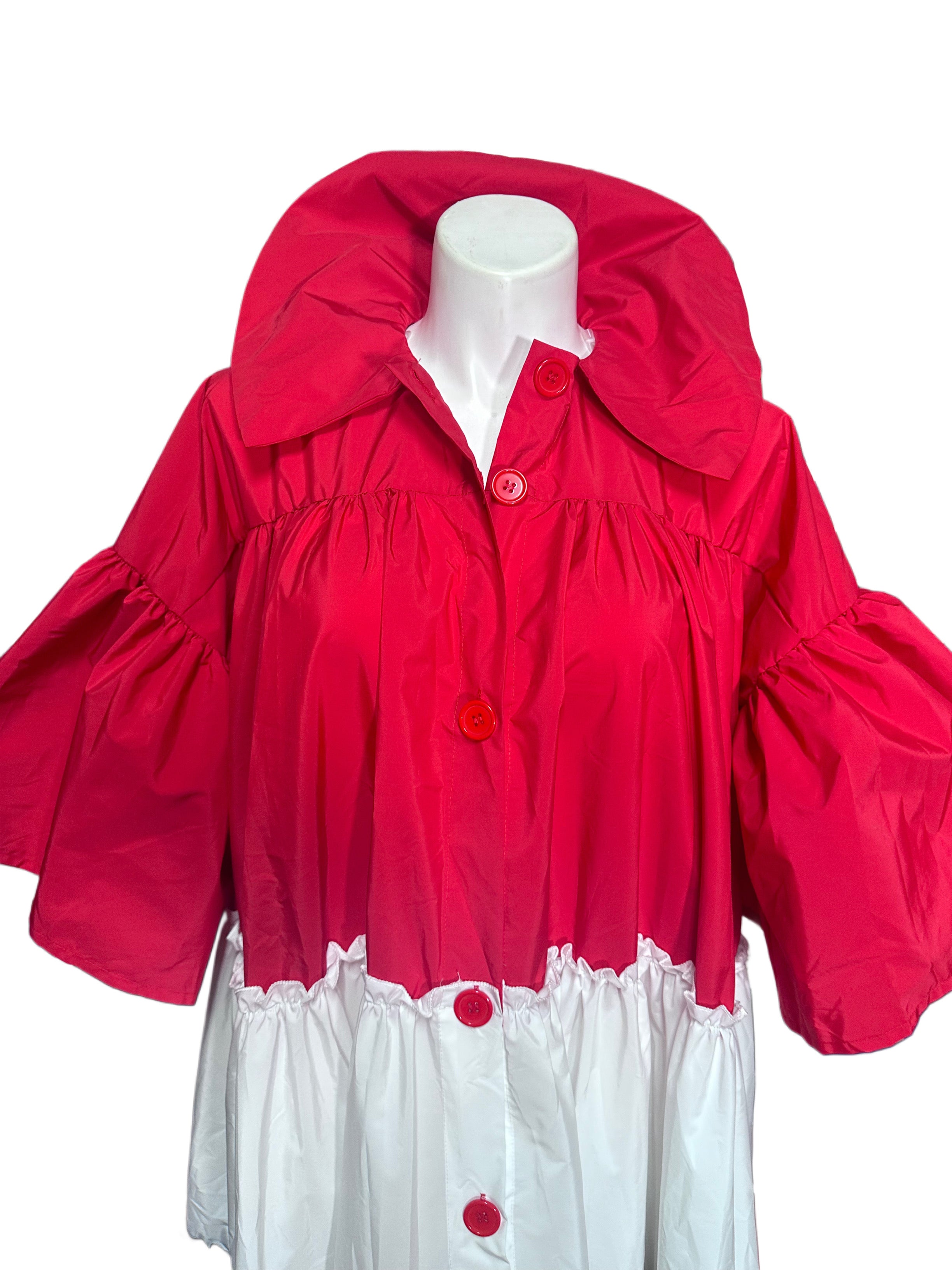 Red White & Black Button Up Duster Jacket