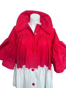 Red White & Black Button Up Duster Jacket