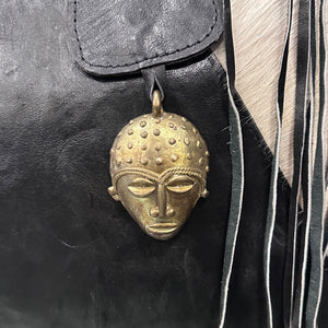 Handmade Leather & Cowhide Fringe Bag With Large Brass Closure