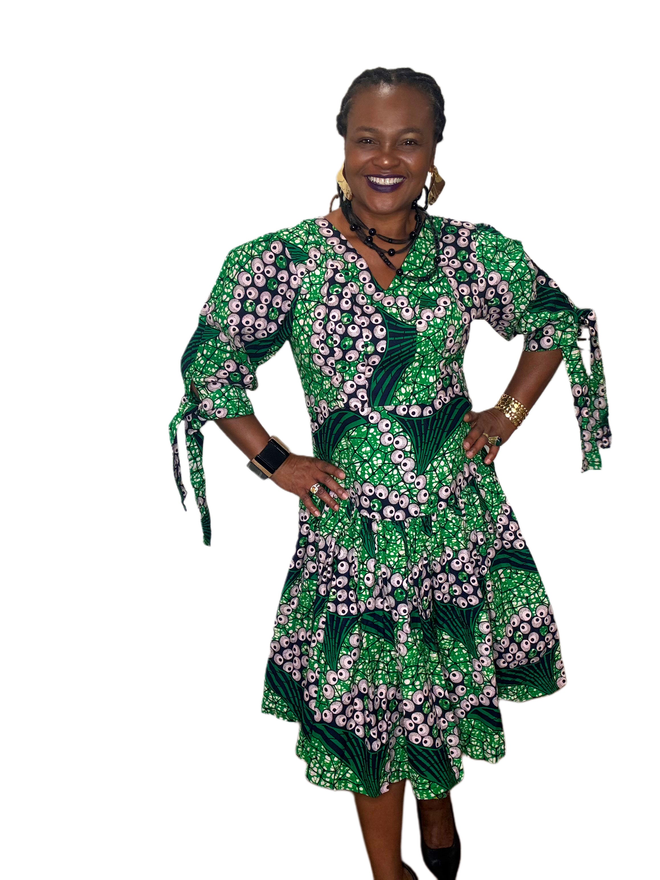 Ankara Handmade A-Line Dress With Tie Sleeve