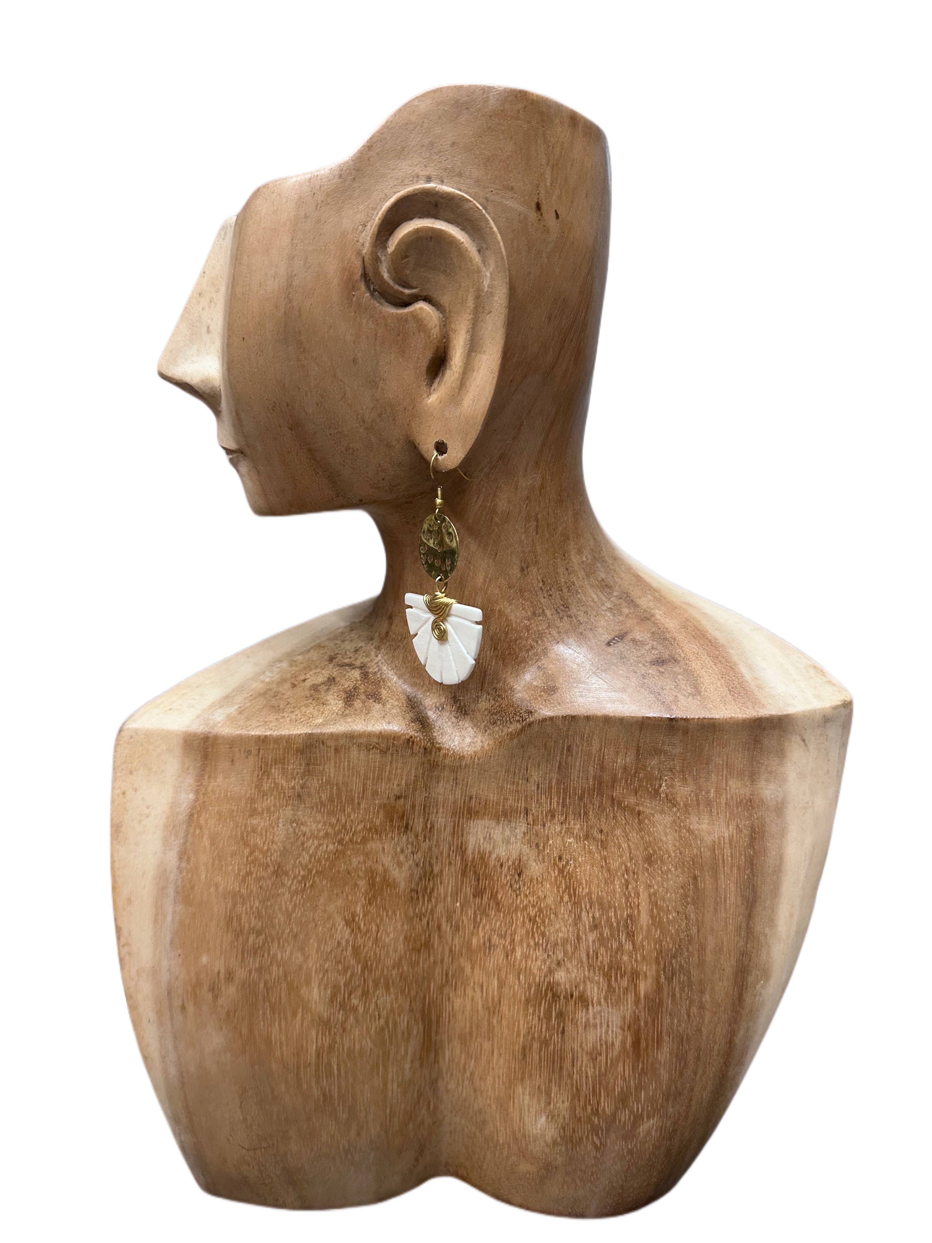 Carved Bone & Brass Earrings