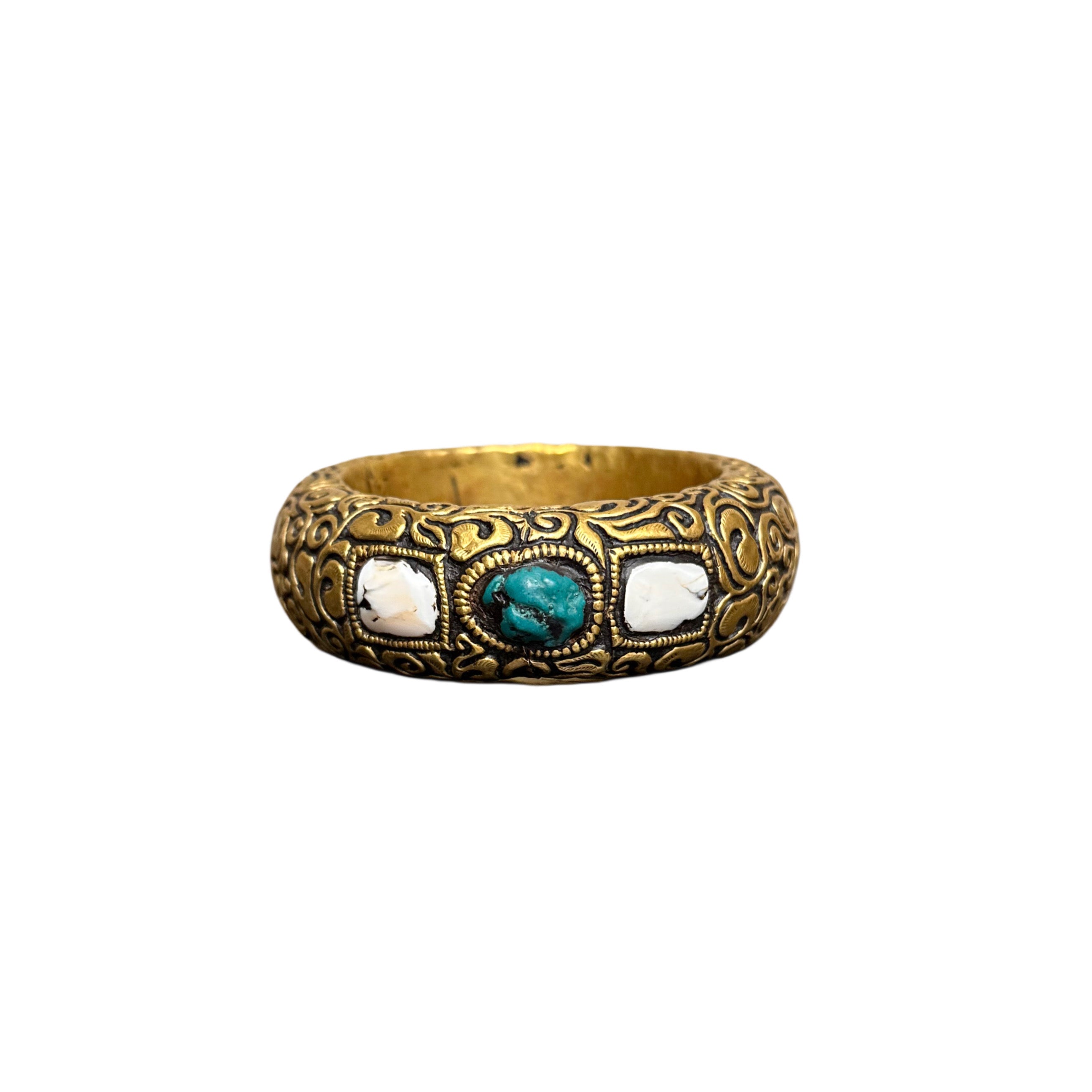 Handmade Brass Turquoise & Moonstone Bracelet