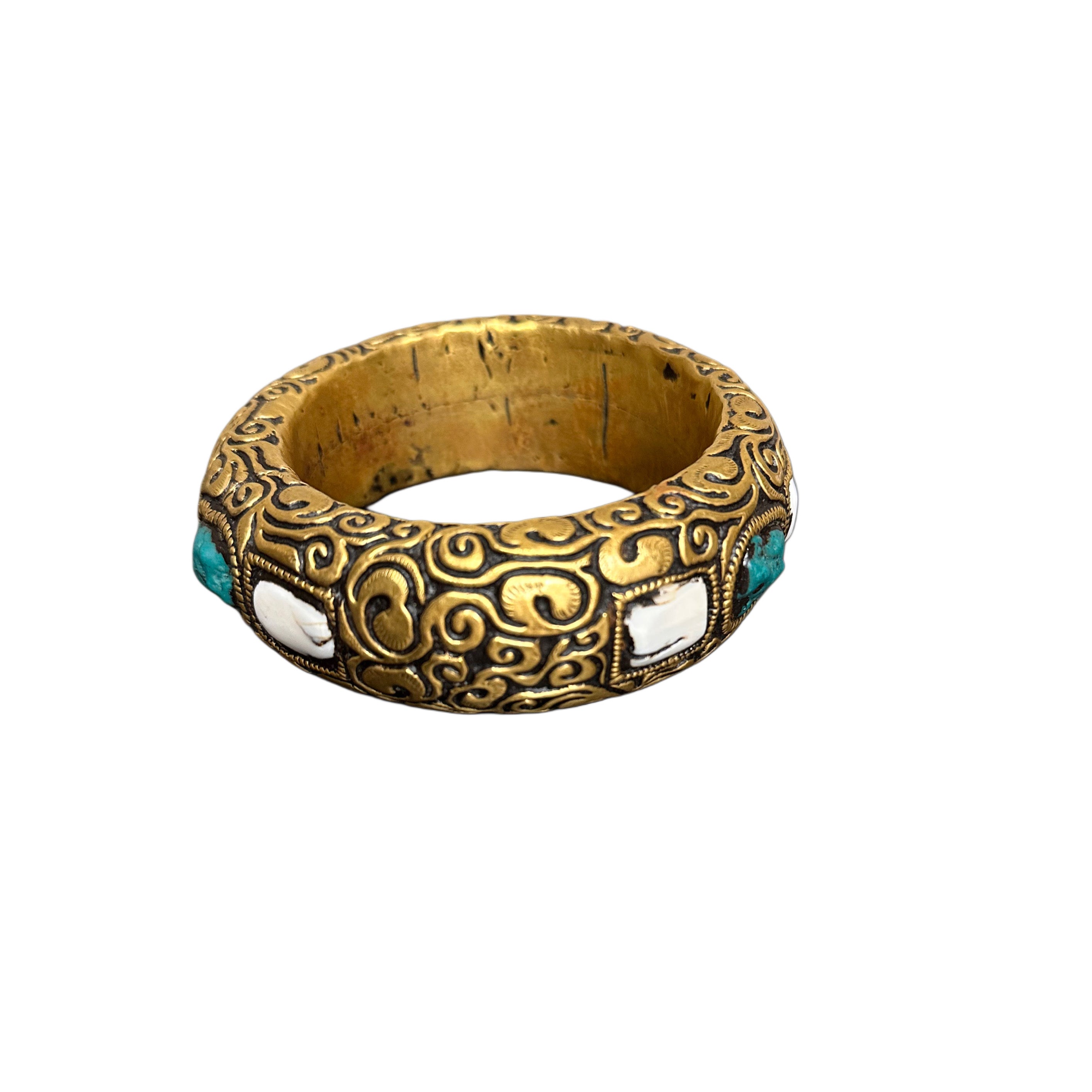 Handmade Brass Turquoise & Moonstone Bracelet