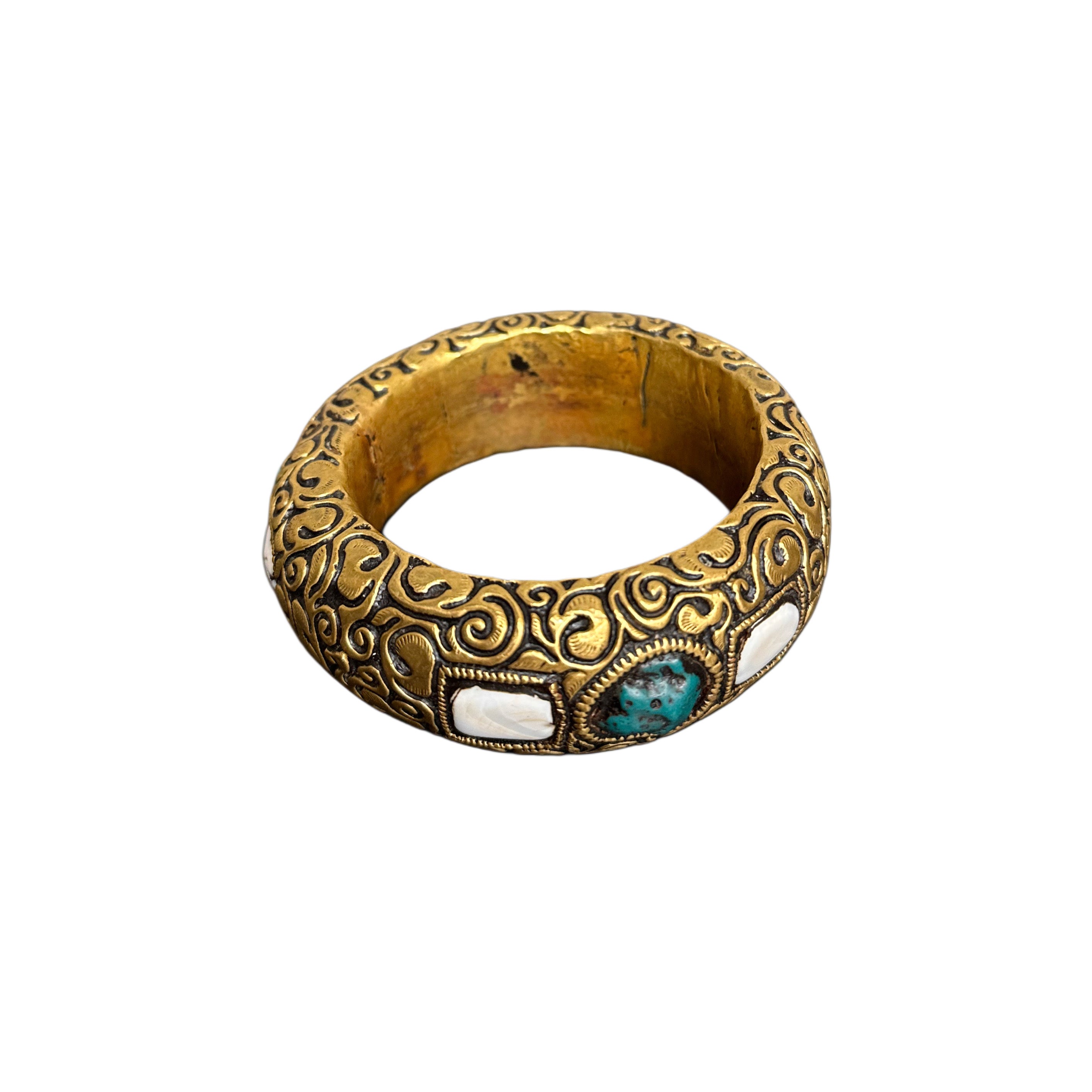 Handmade Brass Turquoise & Moonstone Bracelet