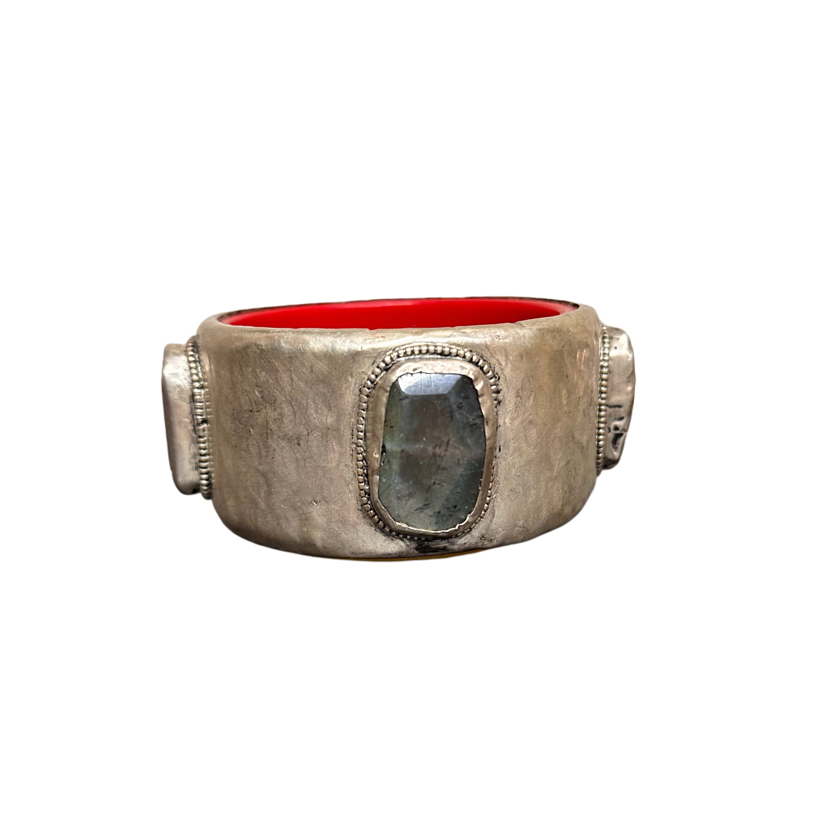 Handmade Silver Brass, Labradorite, & Resin Bracelet