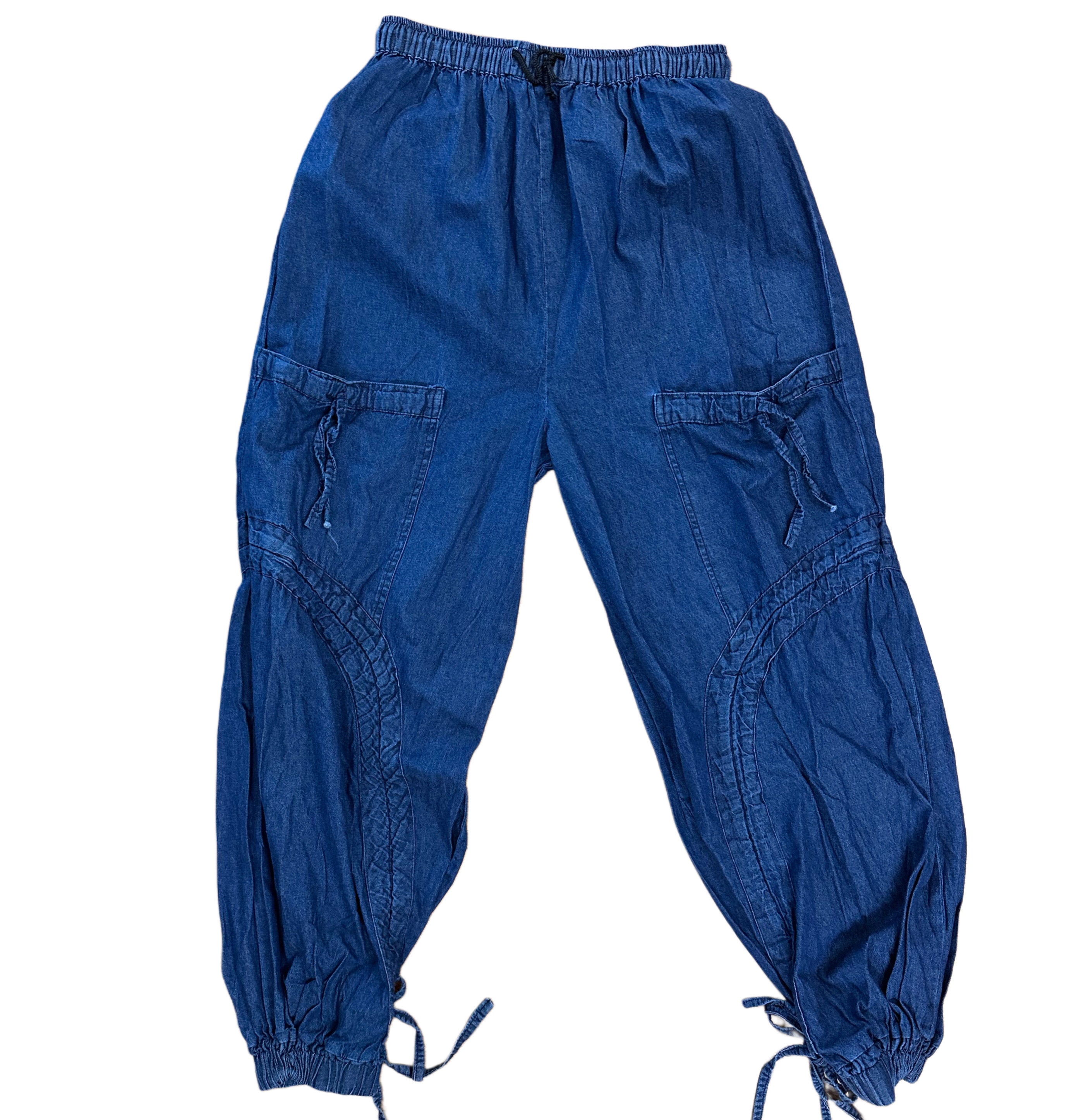 Drawstring Denim Harem Pant