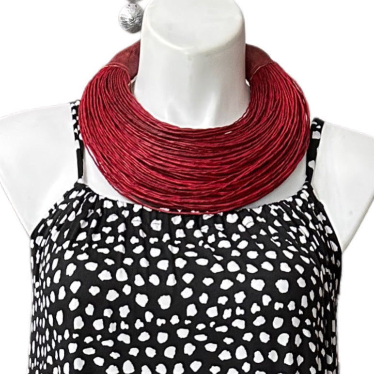 Red Rolled Leather Necklace