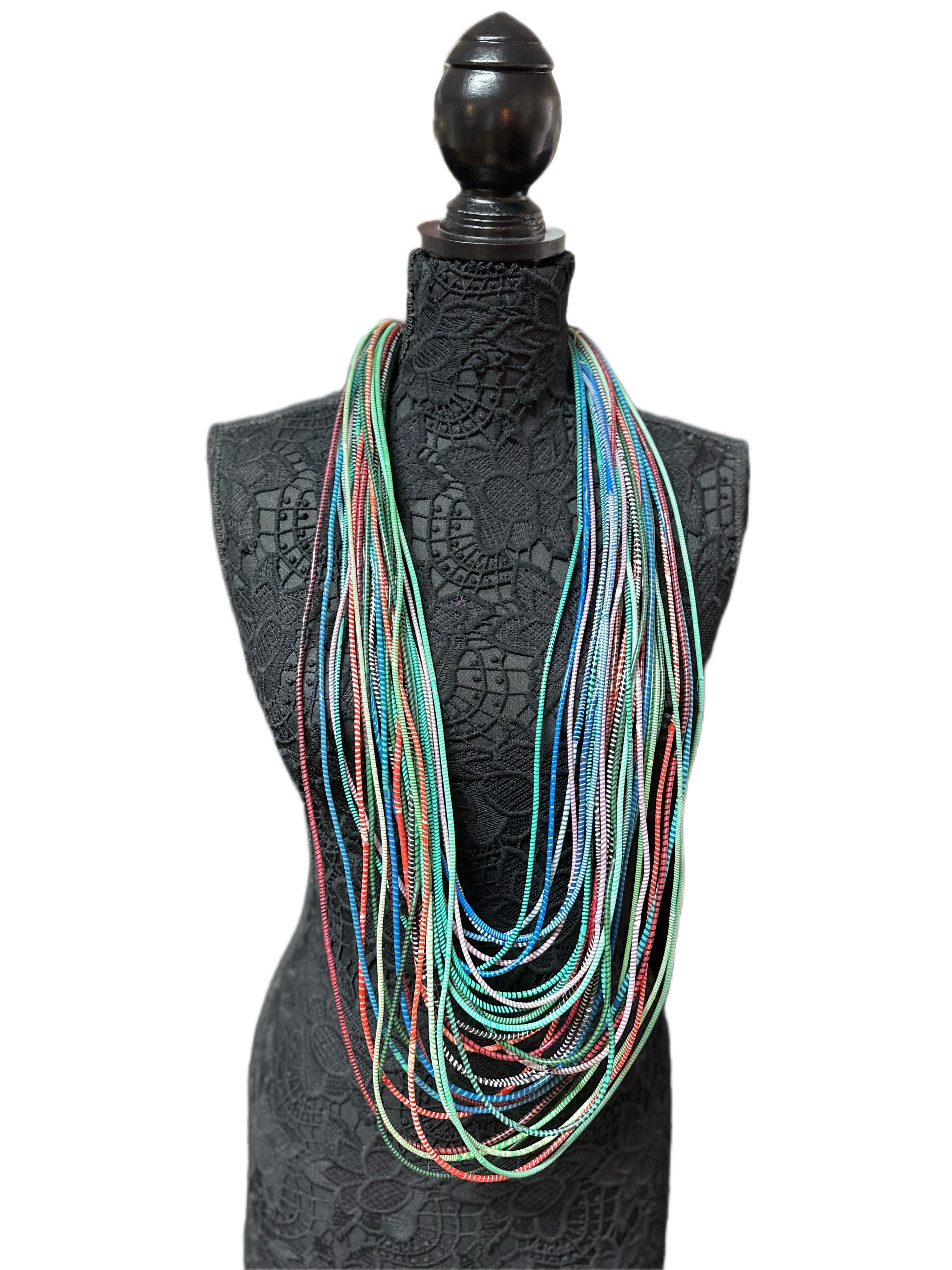 Multi strand recycled plastic flip flop necklace and bracelets