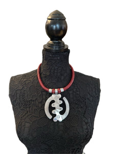 Leather Cord Statement Necklace with Pewter Pendant