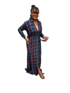 Plaid Button Front Dress or Duster with Belt