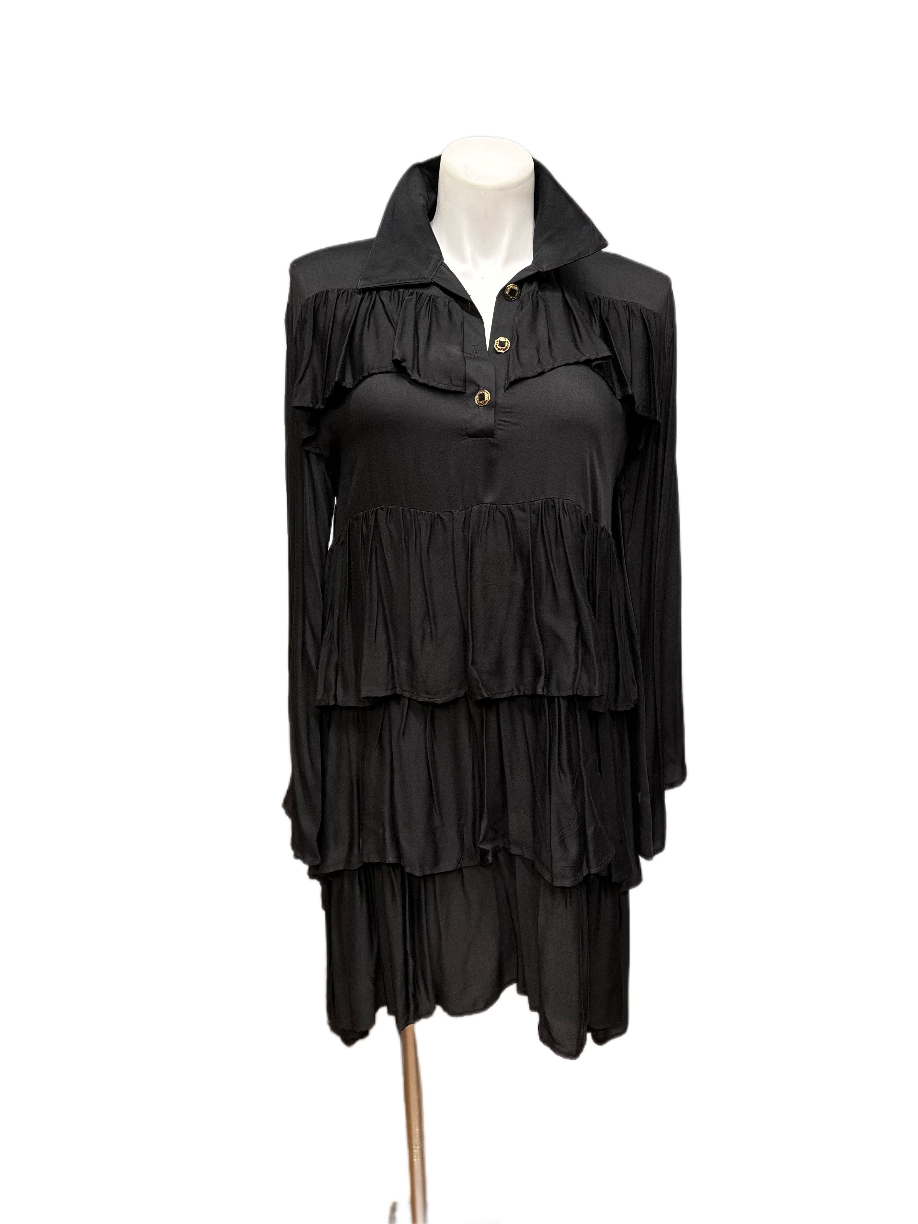 Long Sleeve Ruffled Tunic Dress With Gold Buttons Chikodi's World Long Sleeve Ruffled Tunic Dress With Gold Buttons Chikodi's World