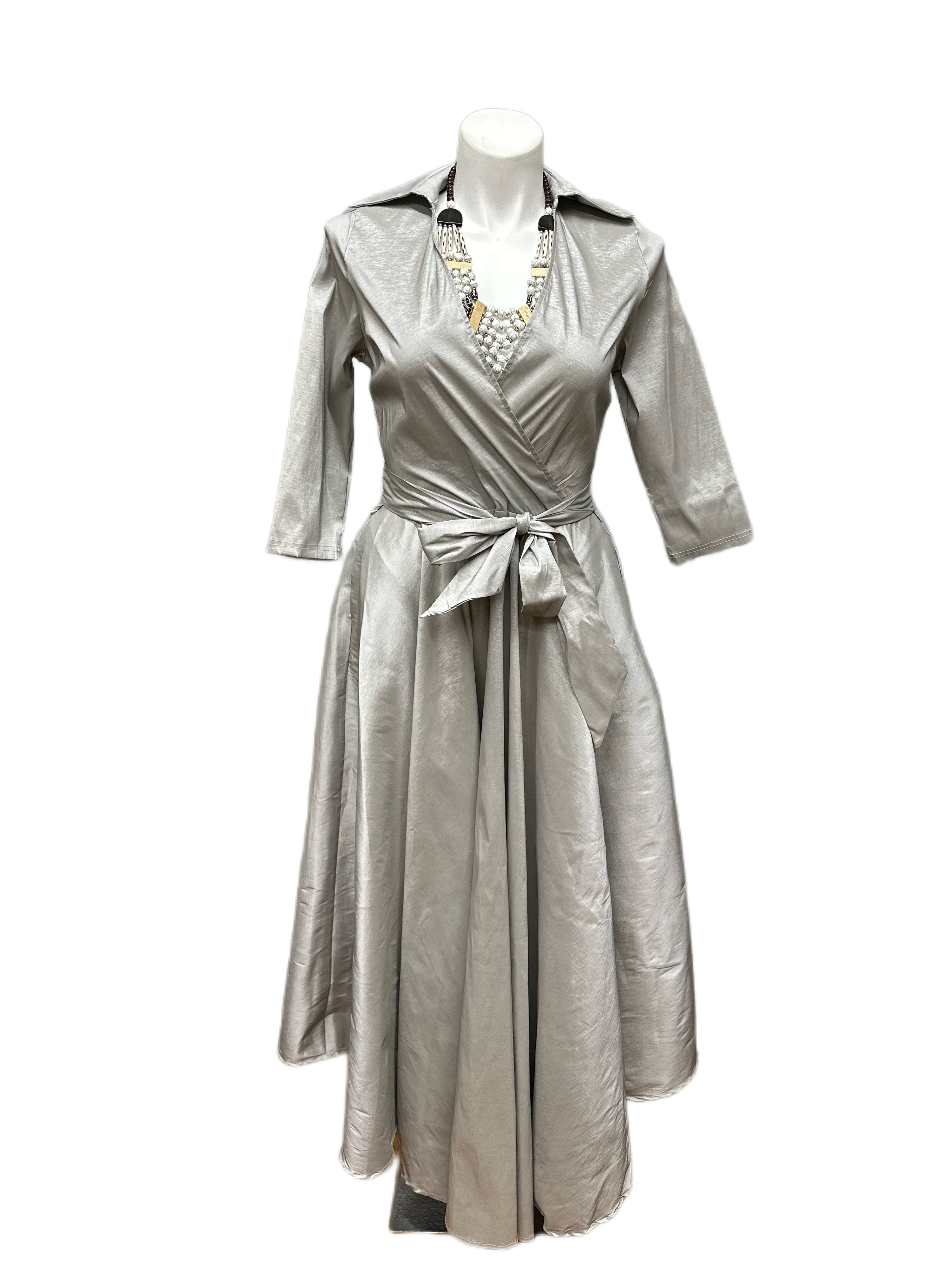 metallic holiday dress Midnight In Paris Metallic Maxi Dress L / taupe
