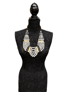 Large brown black and white statement necklace