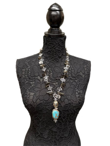 Large handmade turquoise and crystal chunky necklace