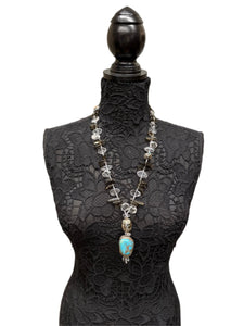 Large handmade turquoise and crystal chunky necklace