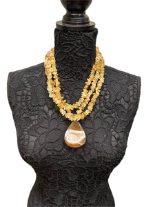 Handmade Triple Strand Carnelian Necklace with Large Druzi Pendant