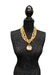 Handmade Triple Strand Carnelian Necklace with Large Druzi Pendant