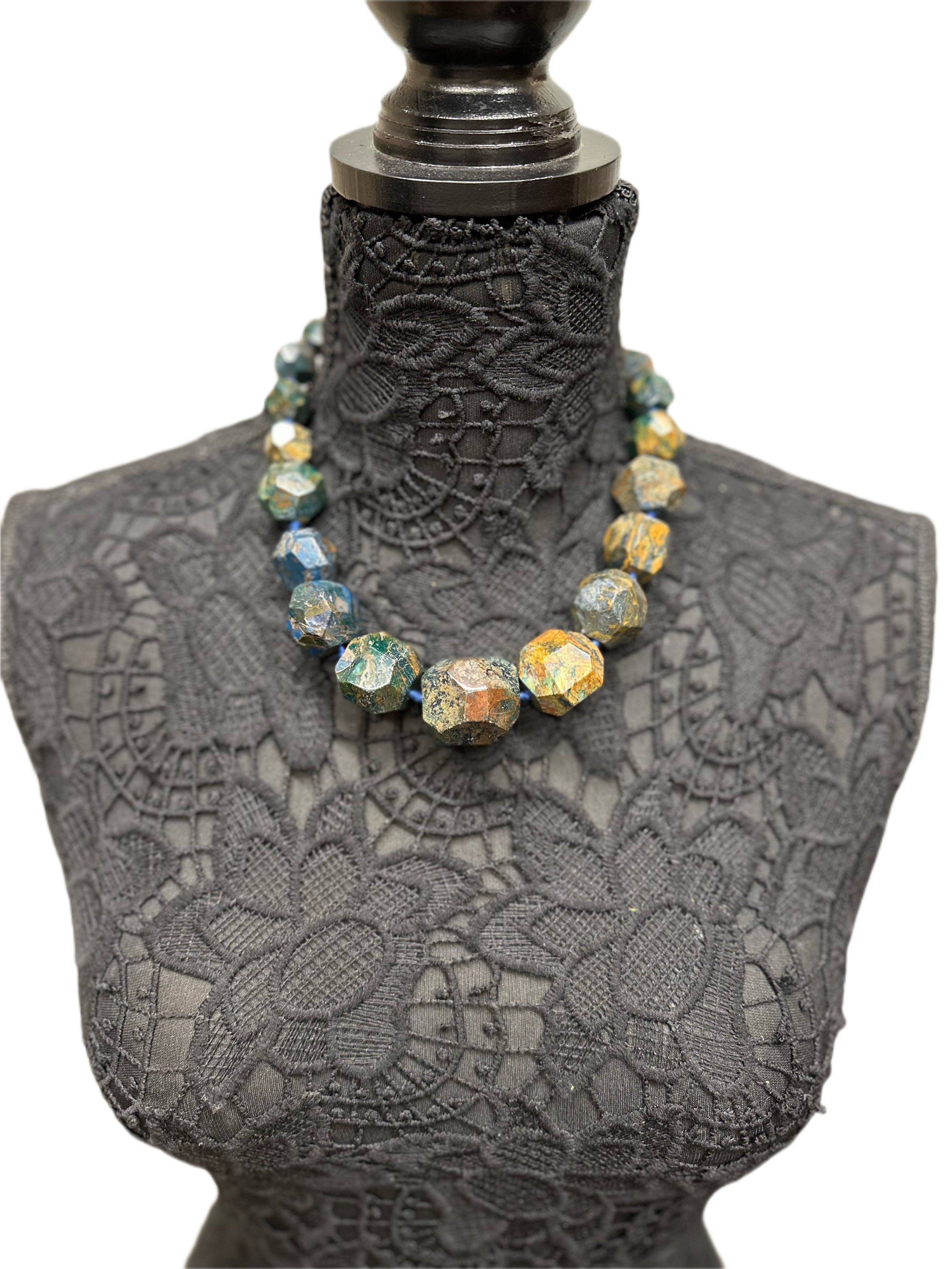 Chunky Handmade Lapis Necklace On Blue Cord
