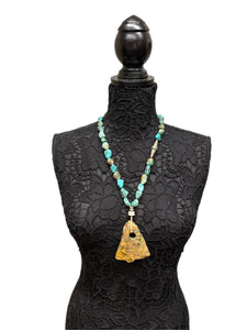 Handmade Long Turquoise Necklace with Large Stone Pendant