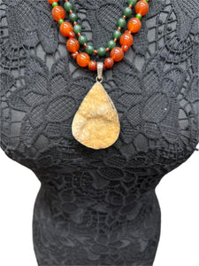 Double Strand Carnelian and Aventurine Necklace with X-Large Druzi Pendant