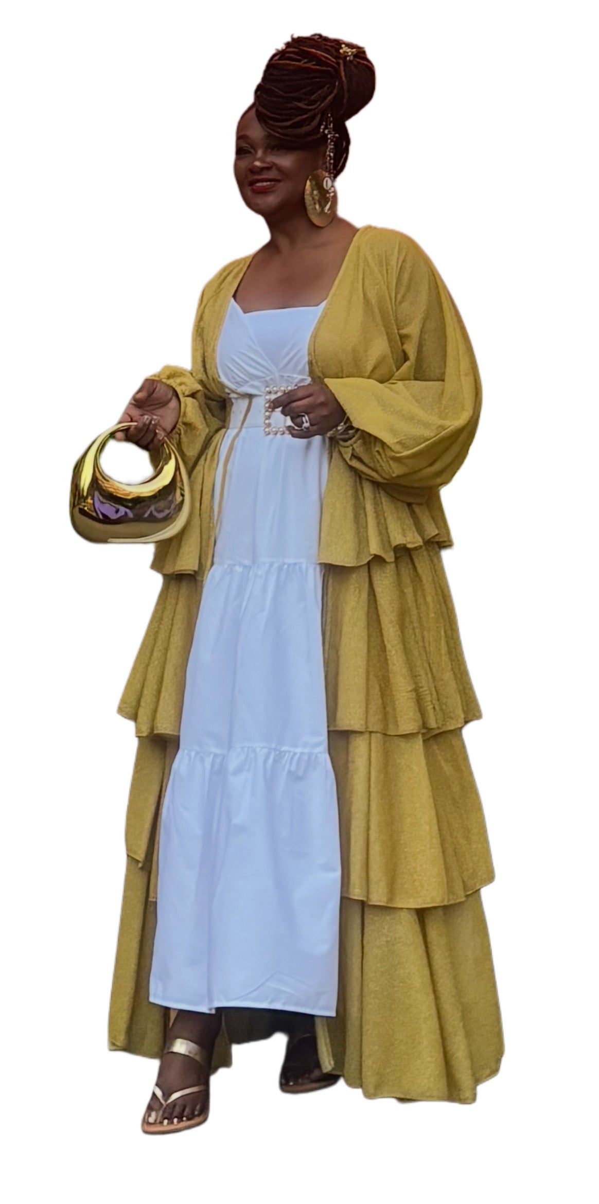 Sparkly Ruffle Tiered Duster Gold