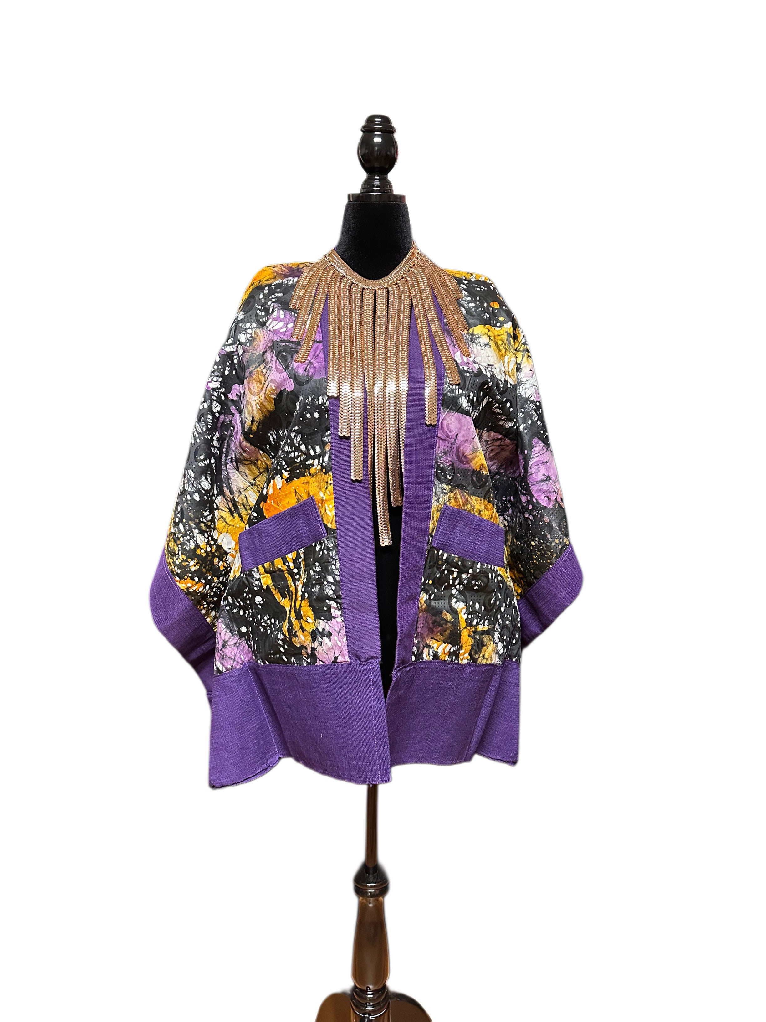 Purple Adire’ Aso OkeShort Kimono