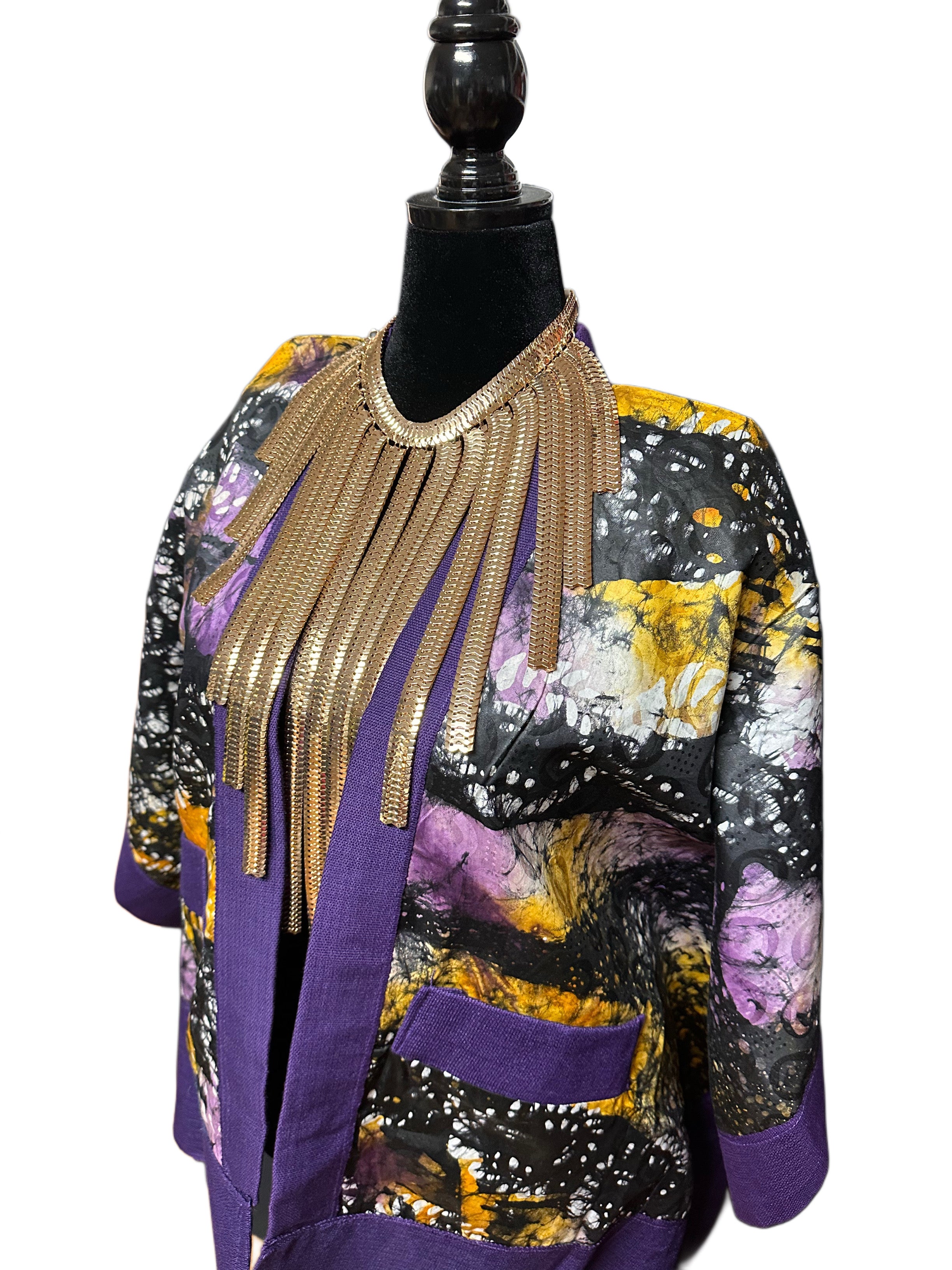Purple Adire’ Aso OkeShort Kimono