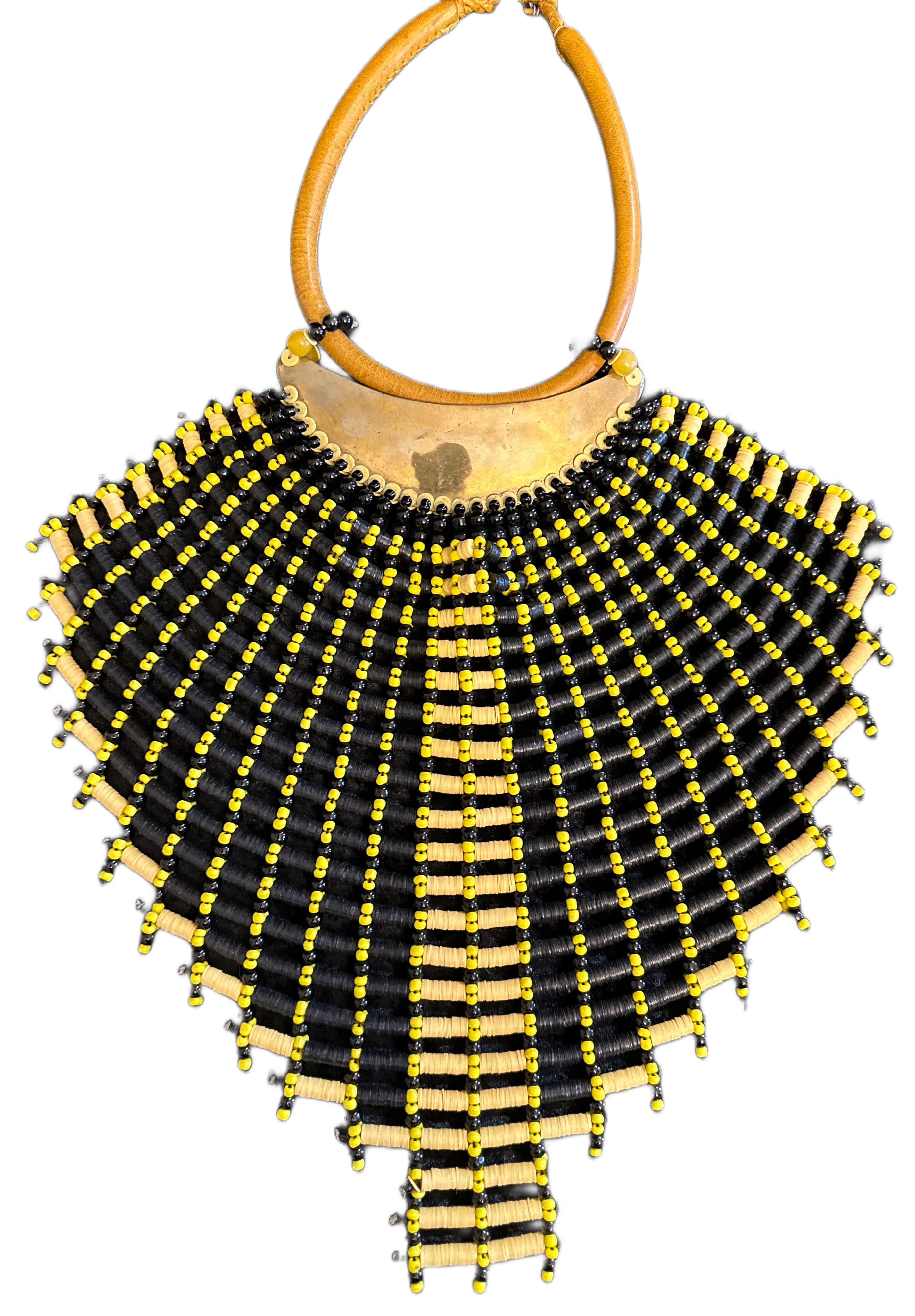 Wide Handwoven Leather Statement Piece with Brass Plate Attachment