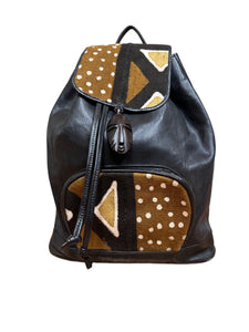 Handmade Leather Mud Cloth Backpack